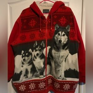 Classic Edition XL Red Zip Up Fleece Jacket with Husky Images